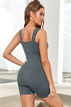 Load image into Gallery viewer, Black Ribbed Square Neck Padded Sports Romper
