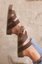 Load image into Gallery viewer, Brown Braided Detail Criss Cross Platform Slippers
