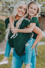 Load image into Gallery viewer, Green Tiered Sleeve Frilled Neck Dotted Top
