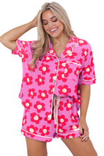 Load image into Gallery viewer, Pink Flower Print Short Sleeve Shirt Pajamas Set
