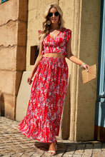 Load image into Gallery viewer, White Floral Ruffled Crop Top and Maxi Skirt Set
