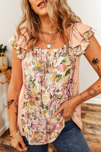 Load image into Gallery viewer, Apricot Pink Floral Patchwork Square Neck Ruffle Sleeve Blouse
