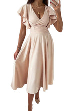 Load image into Gallery viewer, Green Ruffled Sleeve Wrap V Neck Midi Dress
