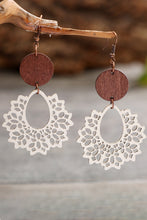 Load image into Gallery viewer, White PU Hollowed Round Wood Pendant Earrings
