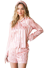Load image into Gallery viewer, Pink Striped Print Buttoned Shirt and Drawstring Shorts Lounge Set
