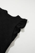 Load image into Gallery viewer, Black Textured Ruffled Sleeve Tee and Drawstring Shorts Set
