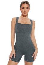 Load image into Gallery viewer, Black Ribbed Square Neck Padded Sports Romper
