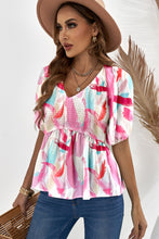 Load image into Gallery viewer, Pink Brush Stroke Printed Smocked Ruffle Tiered Dress
