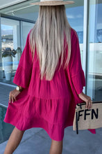 Load image into Gallery viewer, Rose Crinkled Tiered Split Neck Shirt Dress
