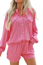 Load image into Gallery viewer, Pink Ribbed Knit Button Top and Shorts Set
