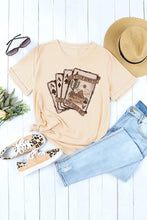 Load image into Gallery viewer, Khaki Western Poker Cards Graphic Print Short Sleeve T Shirt
