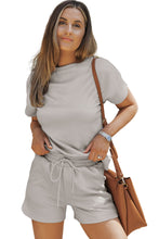 Load image into Gallery viewer, Gray 2pcs Solid Textured Drawstring Shorts Set
