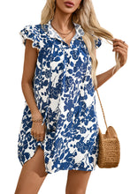 Load image into Gallery viewer, Sail Blue Floral Ruffled Cap Sleeve Tied Neck Mini Dress

