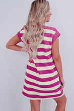 Load image into Gallery viewer, Rose Stripe Cap Sleeve Pocketed Shift T-shirt Dress
