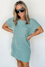Load image into Gallery viewer, Gray Striped Ribbed Knit T-shirt Shift Dress
