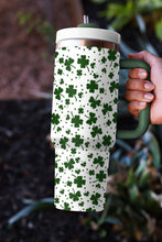Load image into Gallery viewer, Dark Green Clover Print Thermos Cup with Handle 40oz
