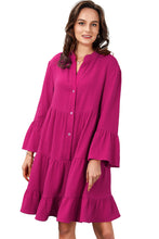 Load image into Gallery viewer, Rose Crinkled Tiered Split Neck Shirt Dress
