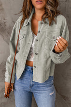 Load image into Gallery viewer, Sky Blue Raw Hem Flap Pockets Cropped Corduroy Jacket
