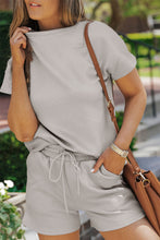 Load image into Gallery viewer, Gray 2pcs Solid Textured Drawstring Shorts Set
