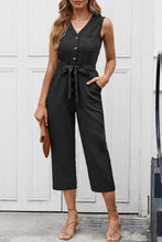 Load image into Gallery viewer, Pink Buttoned Sleeveless Cropped Jumpsuit with Sash
