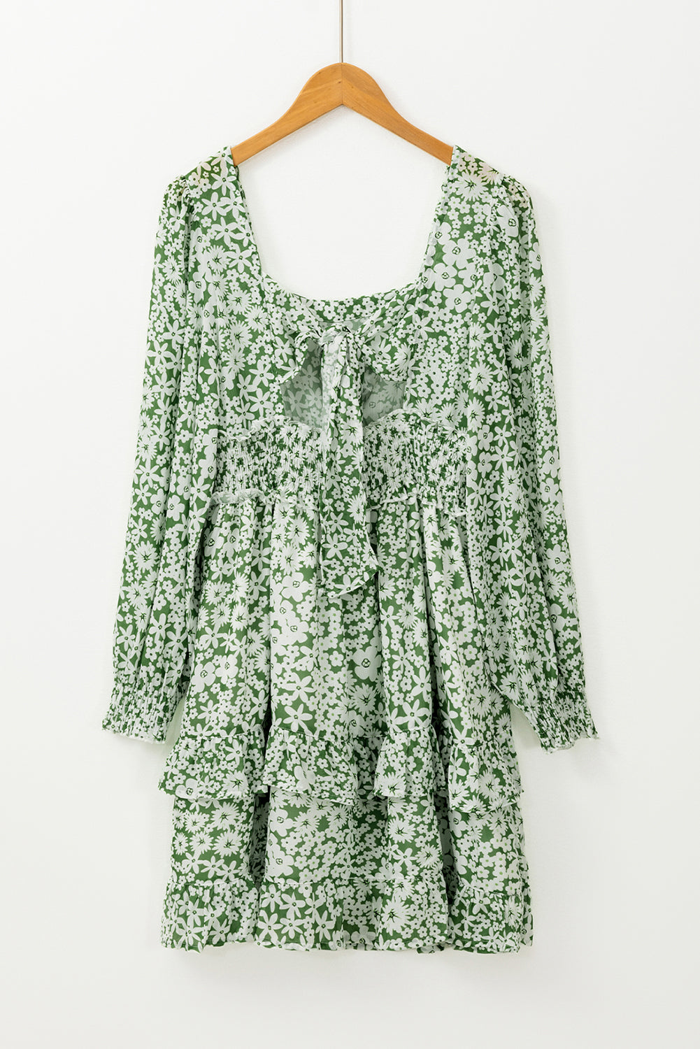 Green Floral Print Square Neck Shirred Waist Tiered Ruffled Mini Dress Sofia Jewelry llc Green Floral Print Square Neck Shirred Waist Tiered Ruffled Mini Dress Sofia Jewelry llc