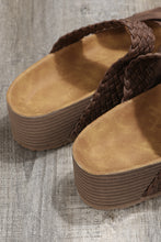 Load image into Gallery viewer, Brown Braided Detail Criss Cross Platform Slippers
