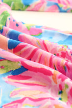 Load image into Gallery viewer, Pink Abstract Floral Print Notch V Neck Rolled Short Sleeve Blouse
