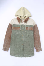 Load image into Gallery viewer, Khaki Patchwork Hooded Corduroy Shacket

