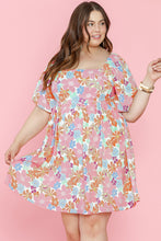 Load image into Gallery viewer, Multicolour Floral Puff Sleeve Square Neck Plus Babydoll Dress
