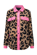 Load image into Gallery viewer, Black Contrast Trimmed Leopard Teddy Shacket
