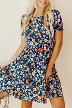 Load image into Gallery viewer, Blue Short Sleeve A-line Floral Dress
