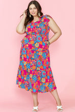 Load image into Gallery viewer, Red Floral Print Ruffled Sleeveless Plus Size Long Dress
