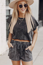 Load image into Gallery viewer, Black Acid Washed Short Lounge Set
