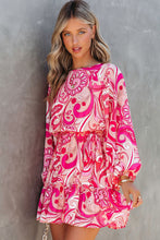 Load image into Gallery viewer, Paisley Printed Button Keyhole Back Belted Mini Dress

