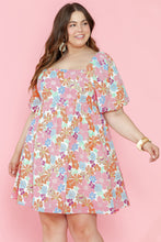 Load image into Gallery viewer, Multicolour Floral Puff Sleeve Square Neck Plus Babydoll Dress
