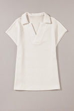 Load image into Gallery viewer, White Textured V Neck Collared Short Sleeve Top
