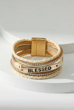 Load image into Gallery viewer, BLESSED Rhinestone Leather Layered Bracelet
