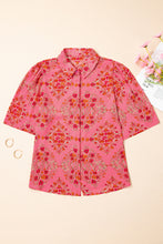Load image into Gallery viewer, Rose Red Floral Print Wide Short Sleeve Loose Shirt
