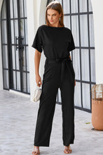 Load image into Gallery viewer, Red Belted Wide Leg Jumpsuit
