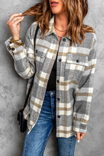 Load image into Gallery viewer, Brown Plaid Print Pocket Women Shacket
