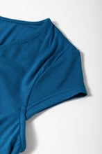 Load image into Gallery viewer, Peacock Blue Short Sleeve Shirred High Waist V Neck Maxi Dress
