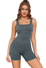 Load image into Gallery viewer, Black Ribbed Square Neck Padded Sports Romper
