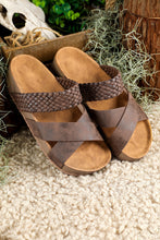 Load image into Gallery viewer, Brown Braided Detail Criss Cross Platform Slippers

