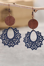 Load image into Gallery viewer, White PU Hollowed Round Wood Pendant Earrings
