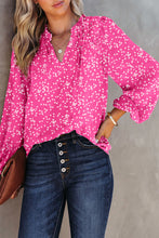 Load image into Gallery viewer, Pink Split Neck Fall Printed Crinkled Blouse
