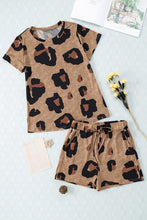 Load image into Gallery viewer, Leopard Pocket Short Sleeve Drawstring Lounge Set
