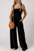 Load image into Gallery viewer, Black Smocked Sleeveless Wide Leg Jumpsuit with Pockets
