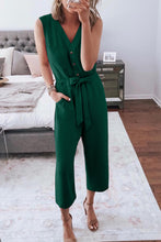 Load image into Gallery viewer, Pink Buttoned Sleeveless Cropped Jumpsuit with Sash
