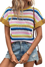 Load image into Gallery viewer, Khaki Trimmed Ruffle Sleeve Colorful Textured Sweater
