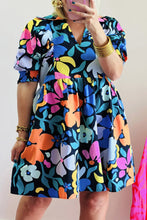 Load image into Gallery viewer, Blue Split Neck Collared Plus Floral Dress
